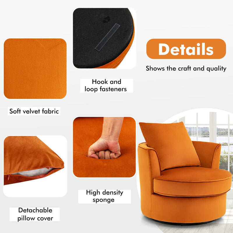 Modern 360° Swivel Barrel Chair with No Assembly Needed-Orange