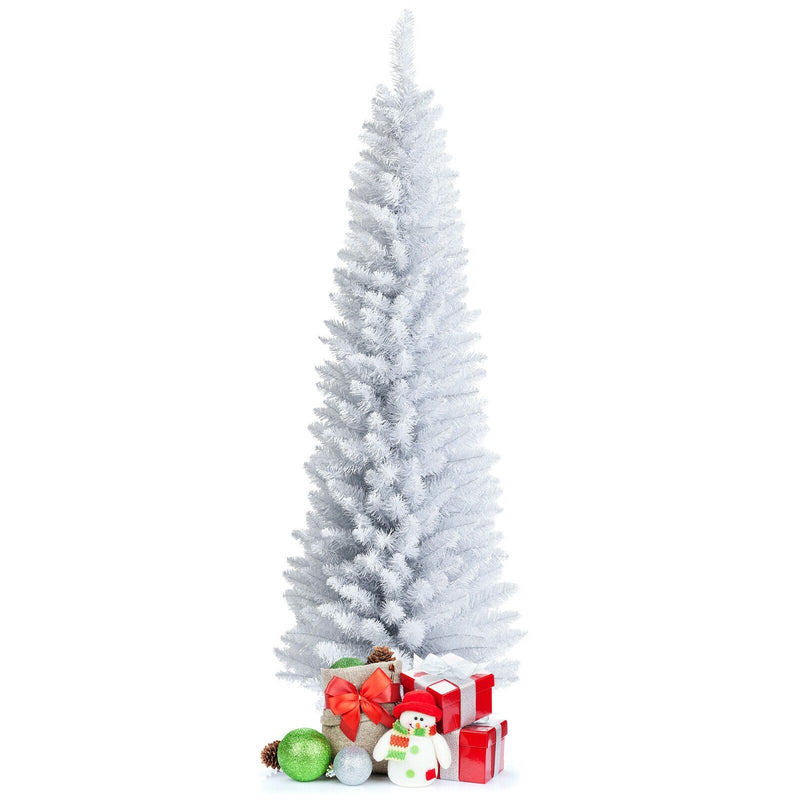 6 Feet Unlit Artificial Slim Pencil Christmas Tree with Metal Stand