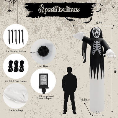 12 Feet Inflatable Halloween Skeleton Decoration with LED Lights