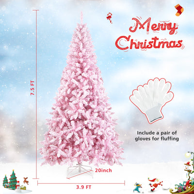 7.5 Feet Flocked Pink Christmas Tree with Stand