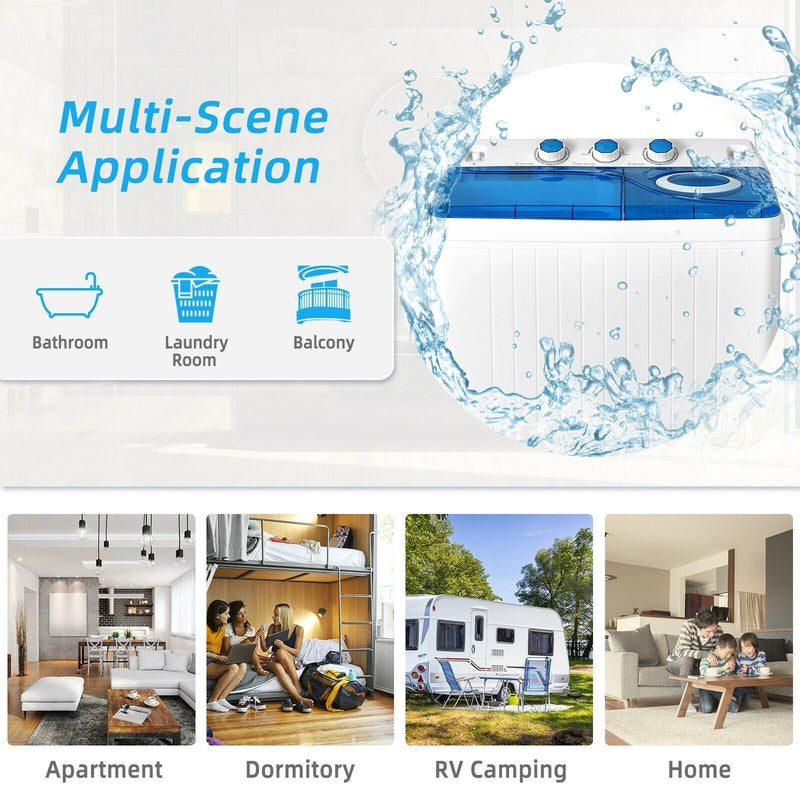 Portable Semi-Automatic Twin Tub Washing Machine with Drain Pump-Blue