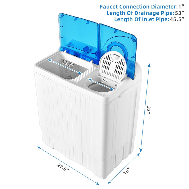 Portable Semi-Automatic Twin Tub Washing Machine with Drain Pump-Blue