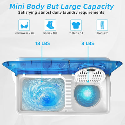 Portable Semi-Automatic Twin Tub Washing Machine with Drain Pump-Blue