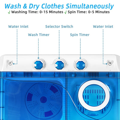 Portable Semi-Automatic Twin Tub Washing Machine with Drain Pump-Blue