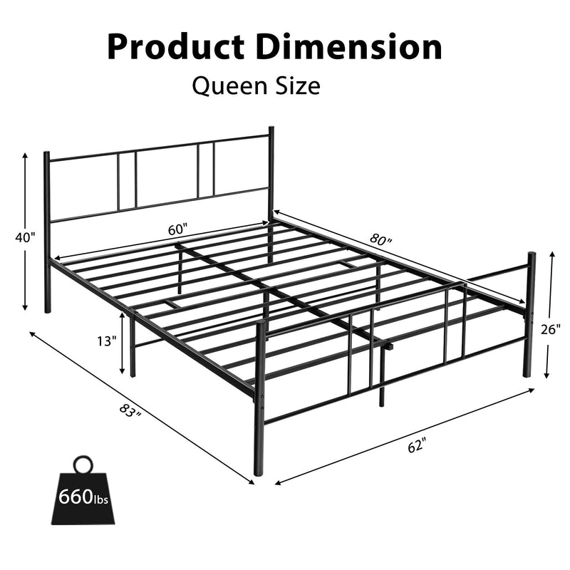 Full/Queen Size Platform Bed Frame with High Headboard-Queen Size