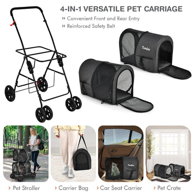 4-in-1 Double Pet Stroller with Detachable Carrier and Travel Carriage-Black