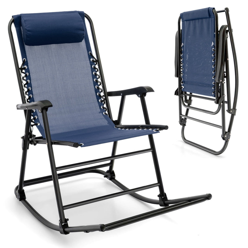 Outdoor Patio Camping Lightweight Folding Rocking Chair with Footrest -Blue