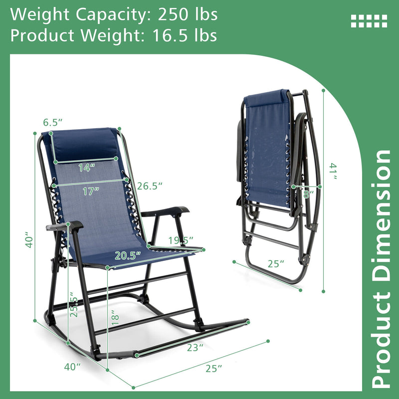 Outdoor Patio Camping Lightweight Folding Rocking Chair with Footrest -Blue