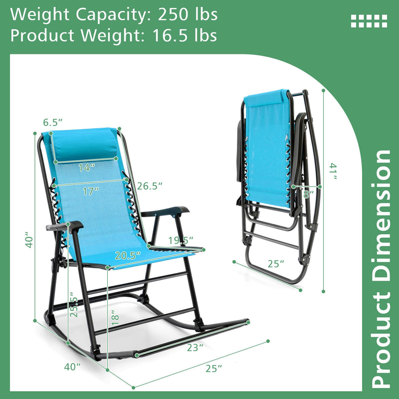 Outdoor Patio Camping Lightweight Folding Rocking Chair with Footrest -Navy