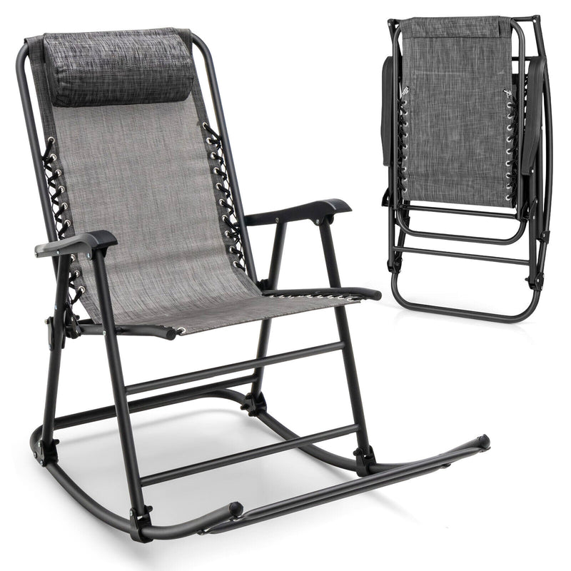 Outdoor Patio Camping Lightweight Folding Rocking Chair with Footrest -Gray