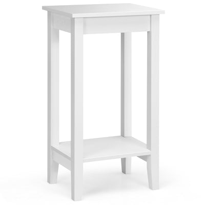 2-Tier Nightstand End Side Wooden Legs Table for Bedroom-White