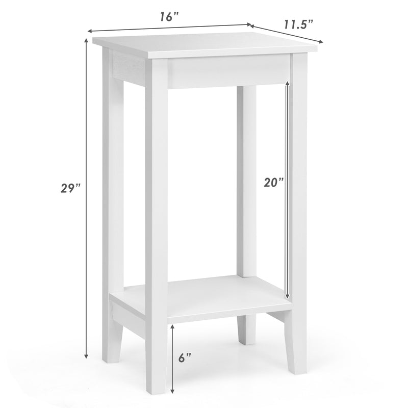 2-Tier Nightstand End Side Wooden Legs Table for Bedroom-White