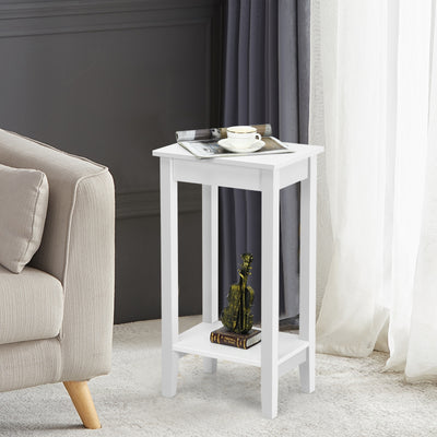 2-Tier Nightstand End Side Wooden Legs Table for Bedroom-White