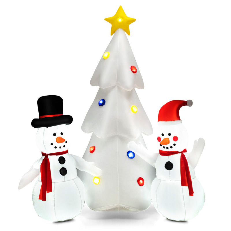 Inflatable Christmas Double Snowmen Decoration with Built-in Rotating LED Lights