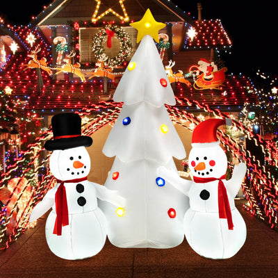 Inflatable Christmas Double Snowmen Decoration with Built-in Rotating LED Lights