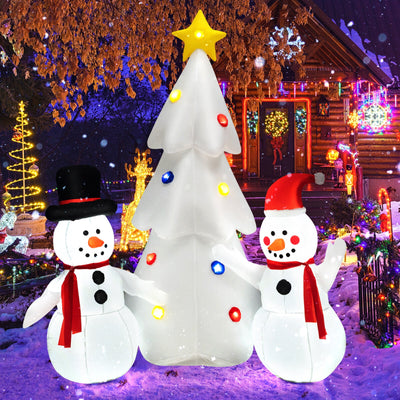 Inflatable Christmas Double Snowmen Decoration with Built-in Rotating LED Lights