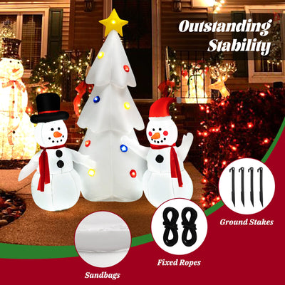 Inflatable Christmas Double Snowmen Decoration with Built-in Rotating LED Lights