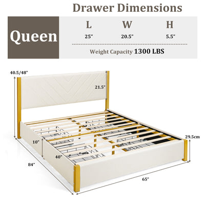 Full Size/Queen Size Upholstered Bed Frame with Adjustable Headboard and 4 Drawers-Queen Size