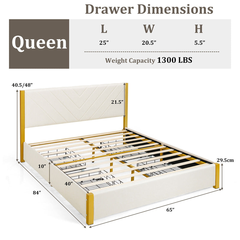 Full Size/Queen Size Upholstered Bed Frame with Adjustable Headboard and 4 Drawers-Queen Size