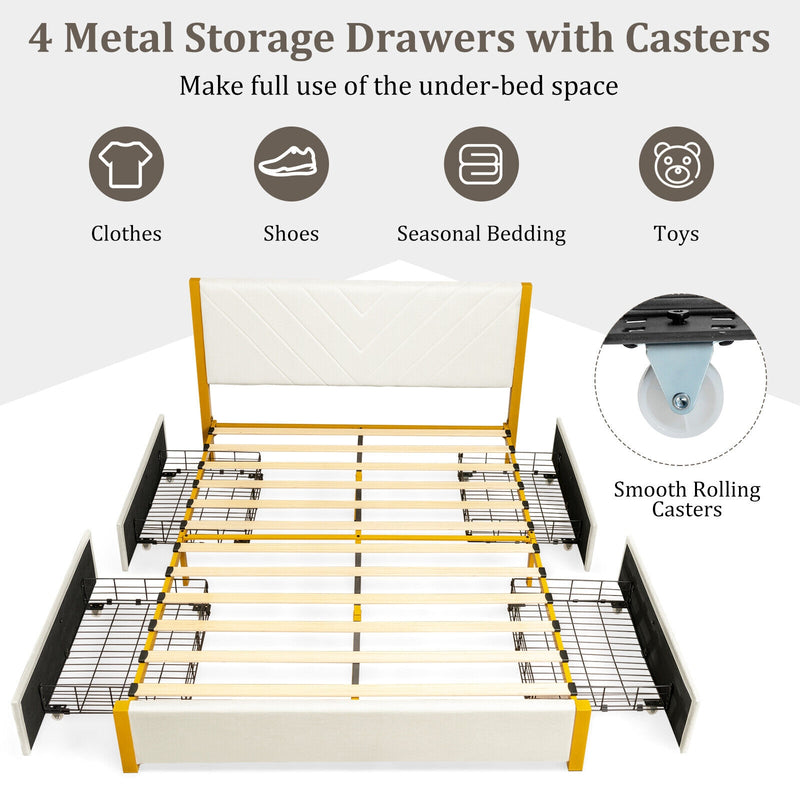 Full Size/Queen Size Upholstered Bed Frame with Adjustable Headboard and 4 Drawers-Queen Size