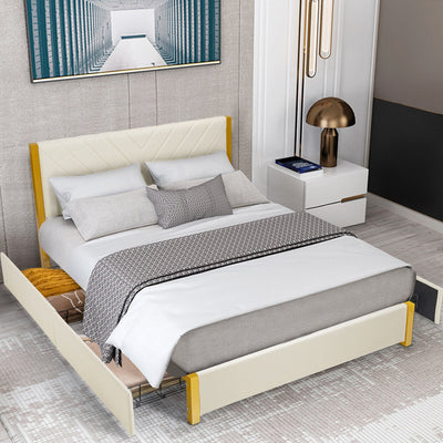 Full Size/Queen Size Upholstered Bed Frame with Adjustable Headboard and 4 Drawers-Queen Size