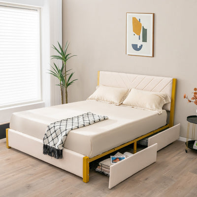 Full Size/Queen Size Upholstered Bed Frame with Adjustable Headboard and 4 Drawers-Full Size