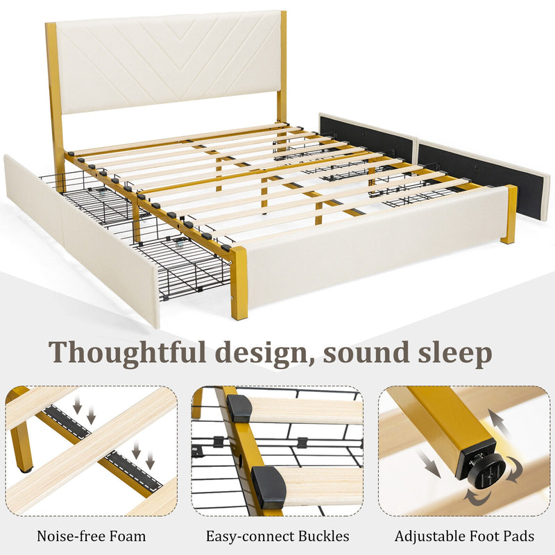 Full Size/Queen Size Upholstered Bed Frame with Adjustable Headboard and 4 Drawers-Full Size