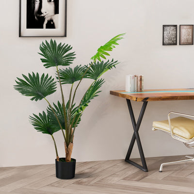 4 Feet Artificial Fan Palm Tree with Cement Pot