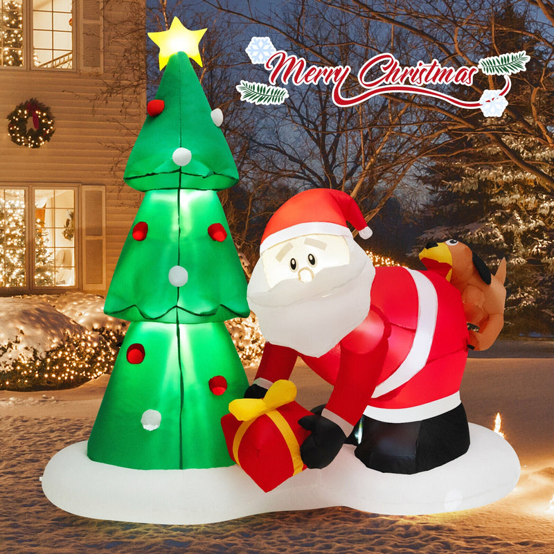 7 Feet Blowup Christmas Tree with Santa Claus Chased by Dog