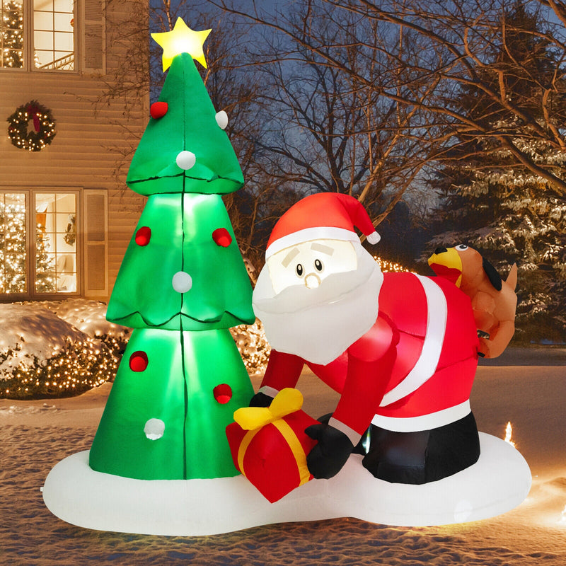 7 Feet Blowup Christmas Tree with Santa Claus Chased by Dog