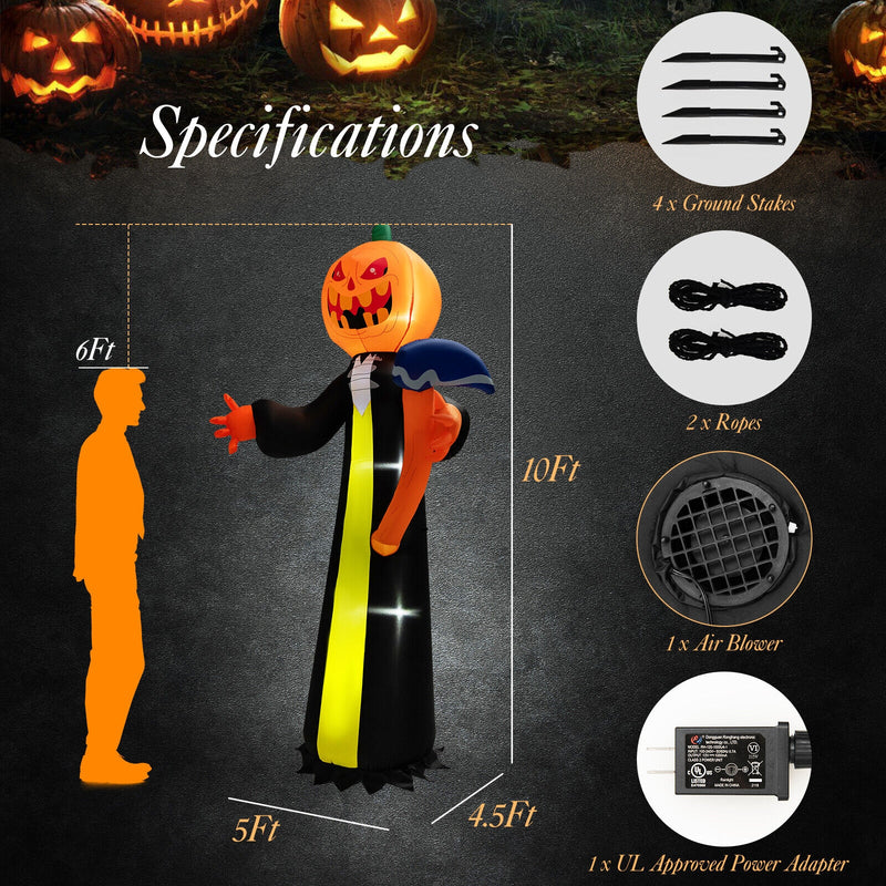 10 Feet Halloween Inflatable Pumpkin Ghosts with Built-in LEDs