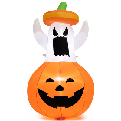 Inflatable Halloween Ghost Decoration with Hat and Pumpkin Lantern