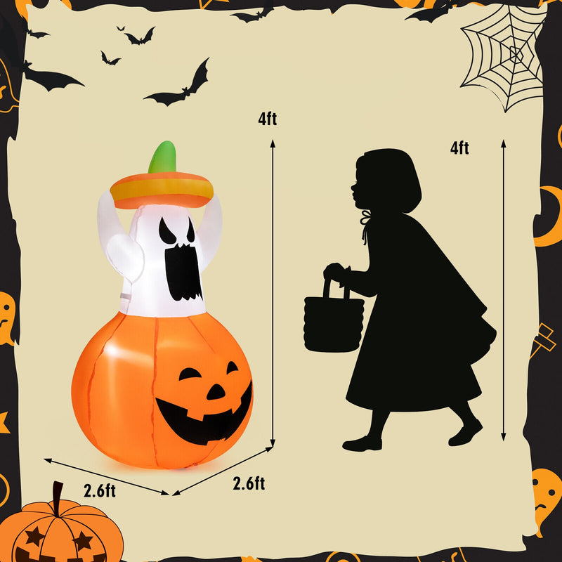 Inflatable Halloween Ghost Decoration with Hat and Pumpkin Lantern