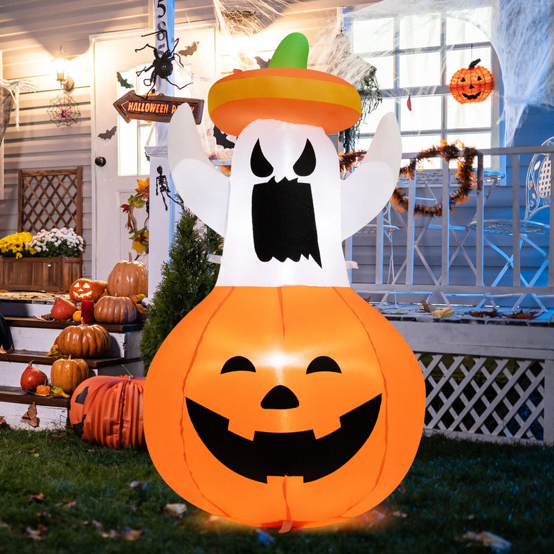 Inflatable Halloween Ghost Decoration with Hat and Pumpkin Lantern