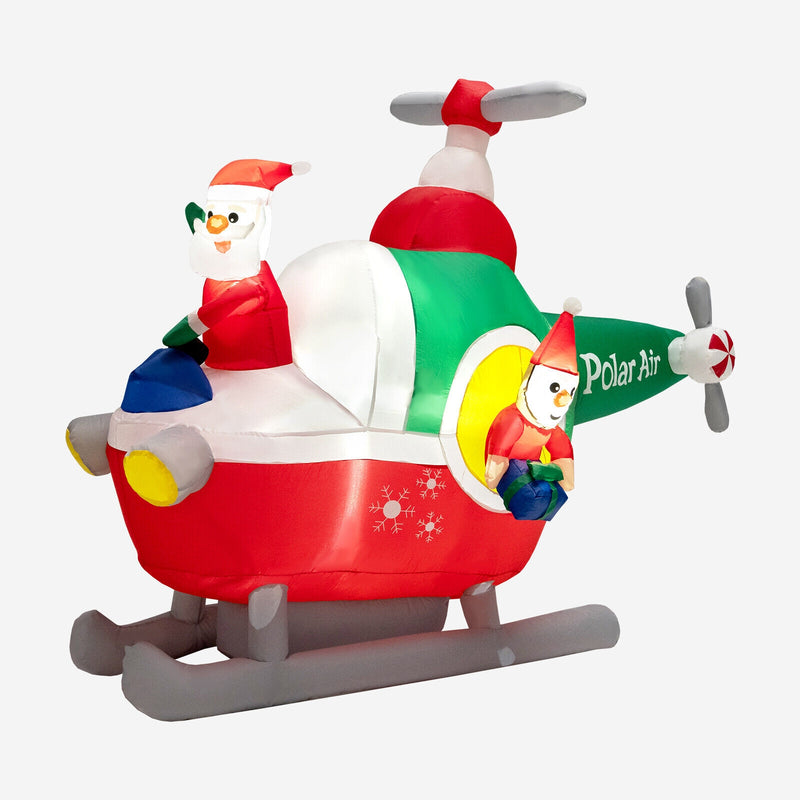 6 Feet Wide Inflatable Santa Claus Flying a Helicopter with Air Blower