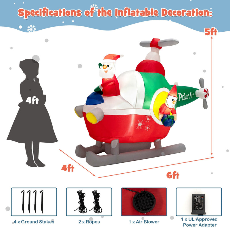 6 Feet Wide Inflatable Santa Claus Flying a Helicopter with Air Blower