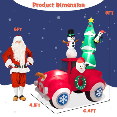 8 Feet Tall Inflatable Santa Claus on Red Truck with LED Lights