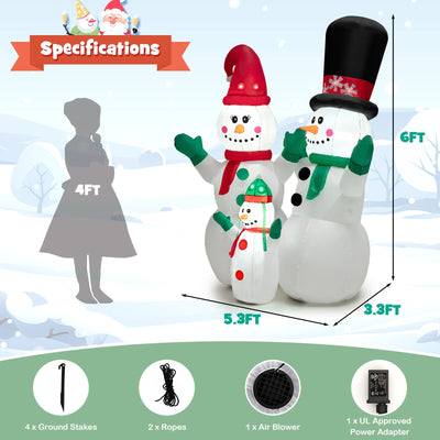 6 Feet Inflatable Christmas Snowman Decoration with LED and Air Blower