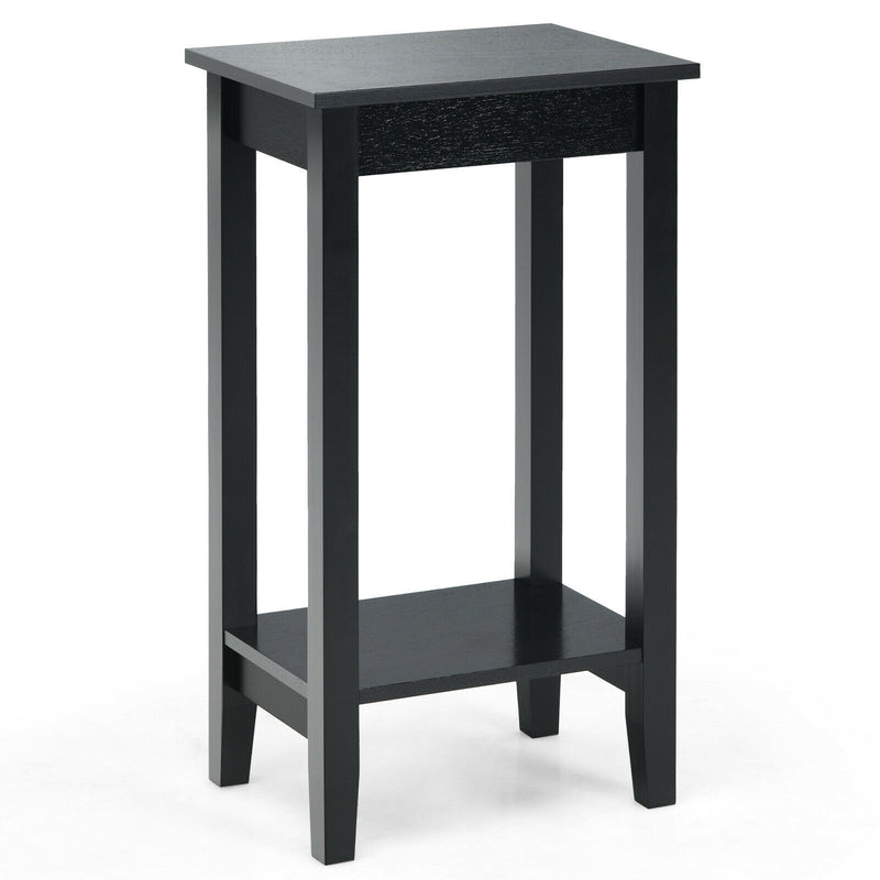 2-Tier Nightstand End Side Wooden Legs Table for Bedroom-Black