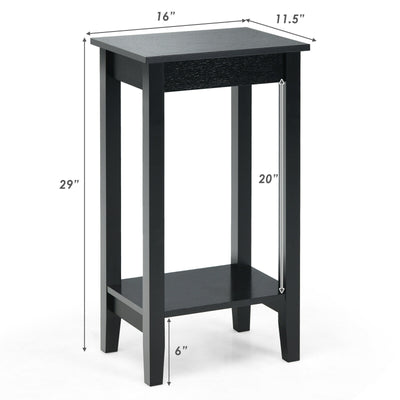 2-Tier Nightstand End Side Wooden Legs Table for Bedroom-Black