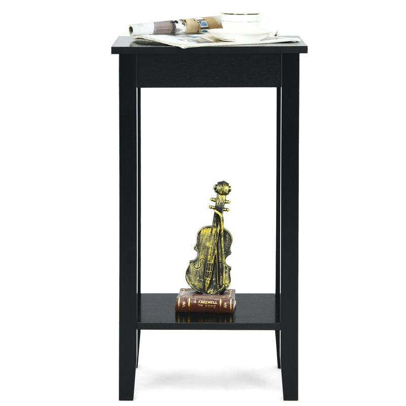 2-Tier Nightstand End Side Wooden Legs Table for Bedroom-Black