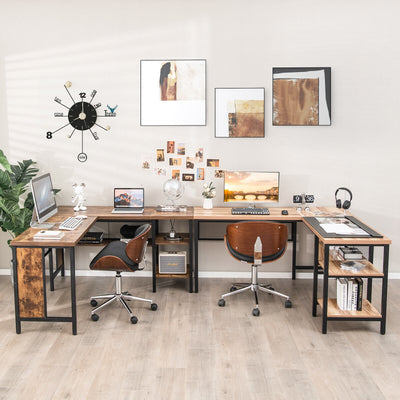 Industrial L-Shaped Corner Computer Desk Office Workstation with Storage Shelves-Rustic Brown