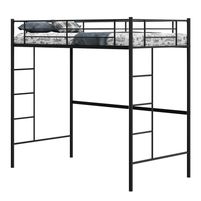 Twin Size Space-saving Metal Loft Bed with Full-Length Guardrail and 2 Ladders-Black