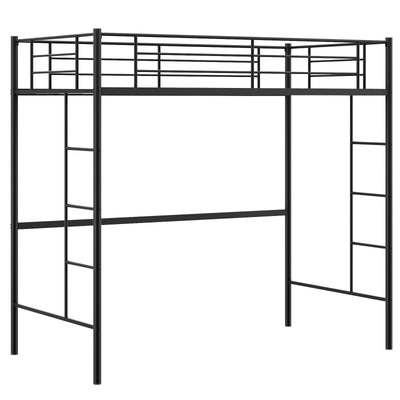 Twin Size Space-saving Metal Loft Bed with Full-Length Guardrail and 2 Ladders-Black