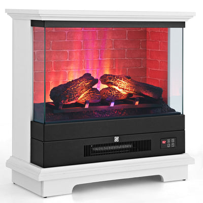 27 Inch Freestanding Electric Fireplace with 3-Level Vivid Flame Thermostat-White