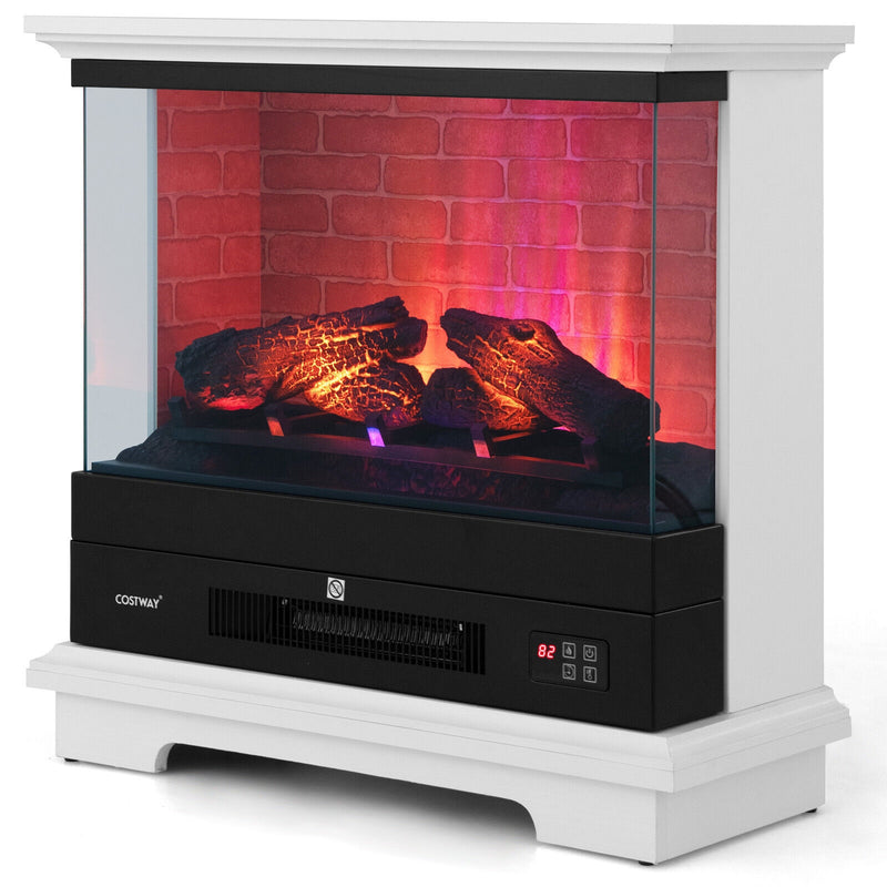 27 Inch Freestanding Electric Fireplace with 3-Level Vivid Flame Thermostat-White