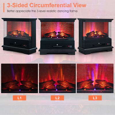 27 Inch Freestanding Electric Fireplace with 3-Level Vivid Flame Thermostat-Black