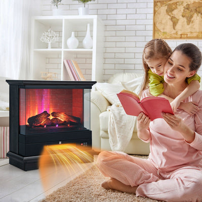 27 Inch Freestanding Electric Fireplace with 3-Level Vivid Flame Thermostat-Black