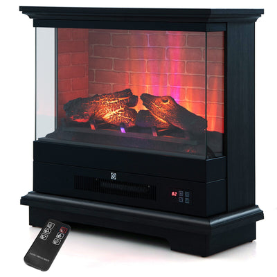 27 Inch Freestanding Electric Fireplace with 3-Level Vivid Flame Thermostat-Black