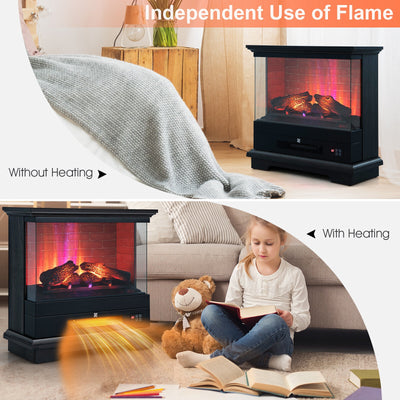 27 Inch Freestanding Electric Fireplace with 3-Level Vivid Flame Thermostat-Black